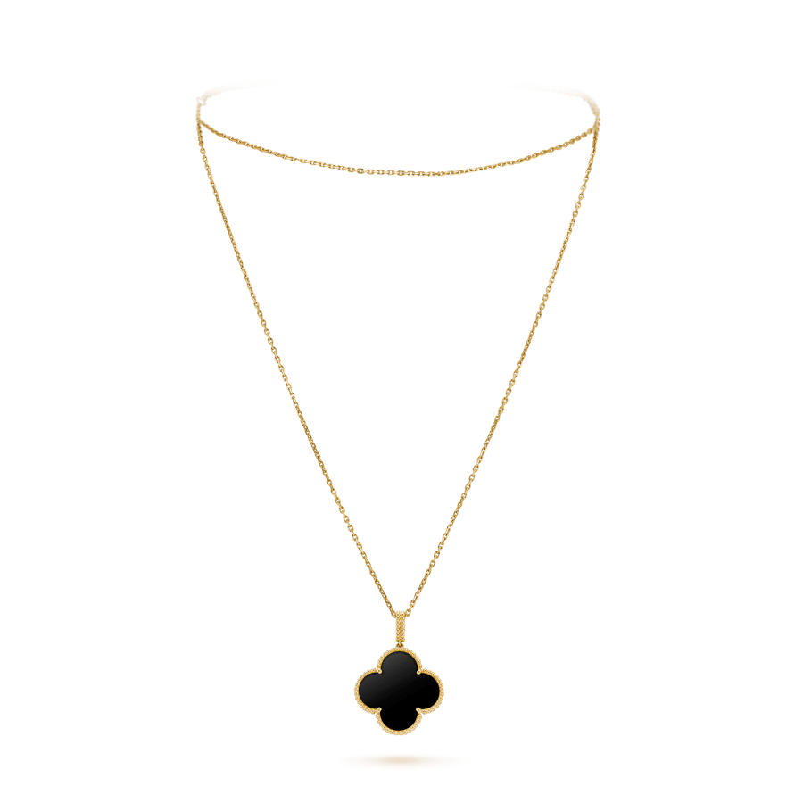 [Clover Jewelery]CLOVER 25MM GOLD ONYX BIG CLOVER NECKLACE