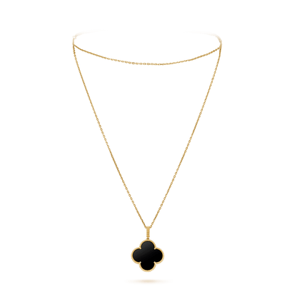 [Clover Jewelery]CLOVER 25MM GOLD ONYX BIG CLOVER NECKLACE