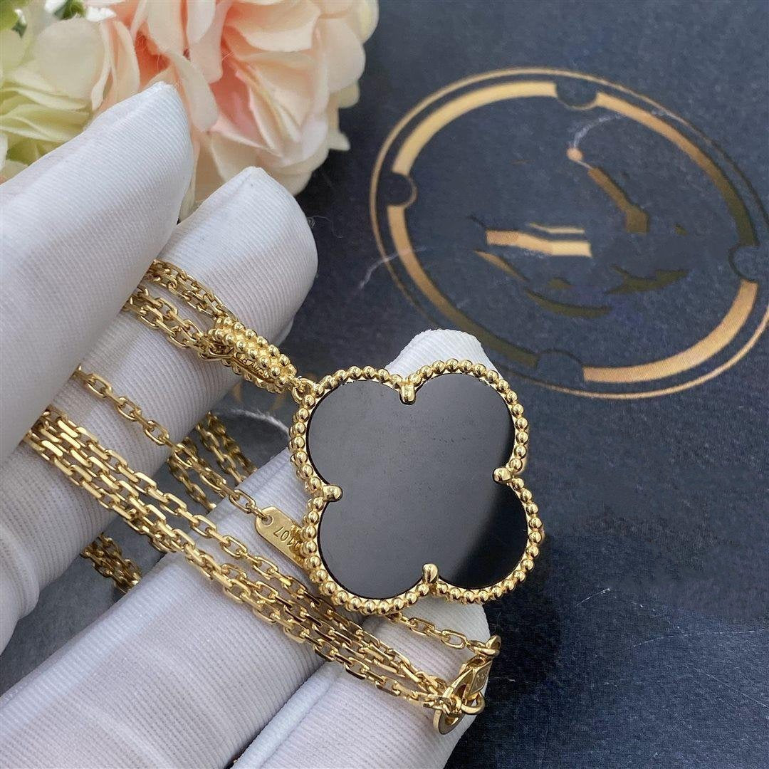 [Clover Jewelery]CLOVER 25MM GOLD ONYX BIG CLOVER NECKLACE