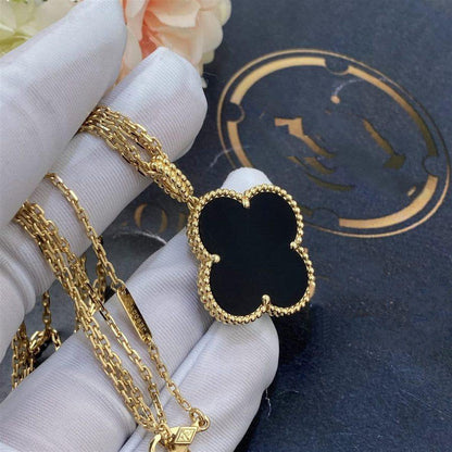 [Clover Jewelery]CLOVER 25MM GOLD ONYX BIG CLOVER NECKLACE