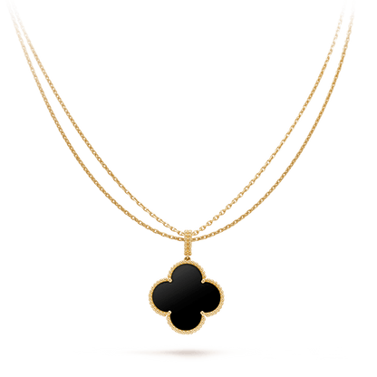 [Clover Jewelery]CLOVER 25MM GOLD ONYX BIG CLOVER NECKLACE
