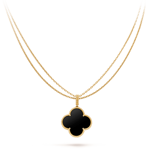 [Clover Jewelery]CLOVER 25MM GOLD ONYX BIG CLOVER NECKLACE