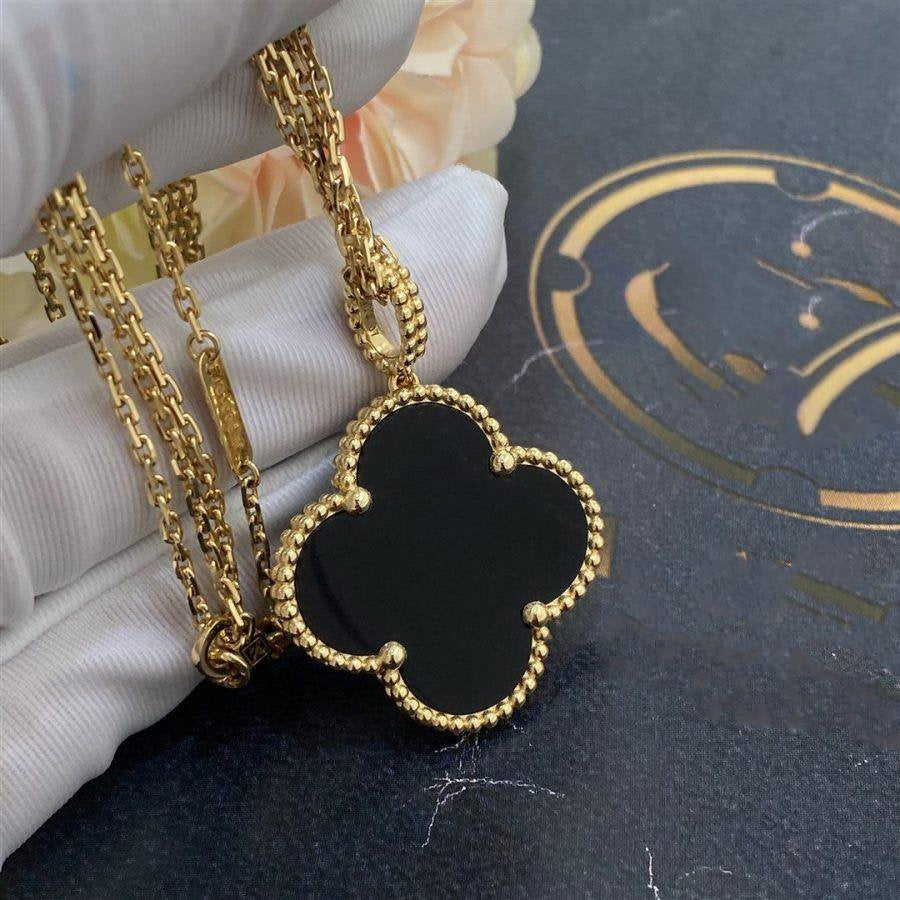[Clover Jewelery]CLOVER 25MM GOLD ONYX BIG CLOVER NECKLACE