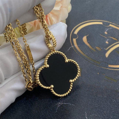 [Clover Jewelery]CLOVER 25MM GOLD ONYX BIG CLOVER NECKLACE