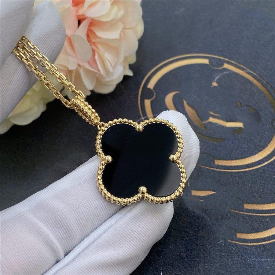 [Clover Jewelery]CLOVER 25MM GOLD ONYX BIG CLOVER NECKLACE