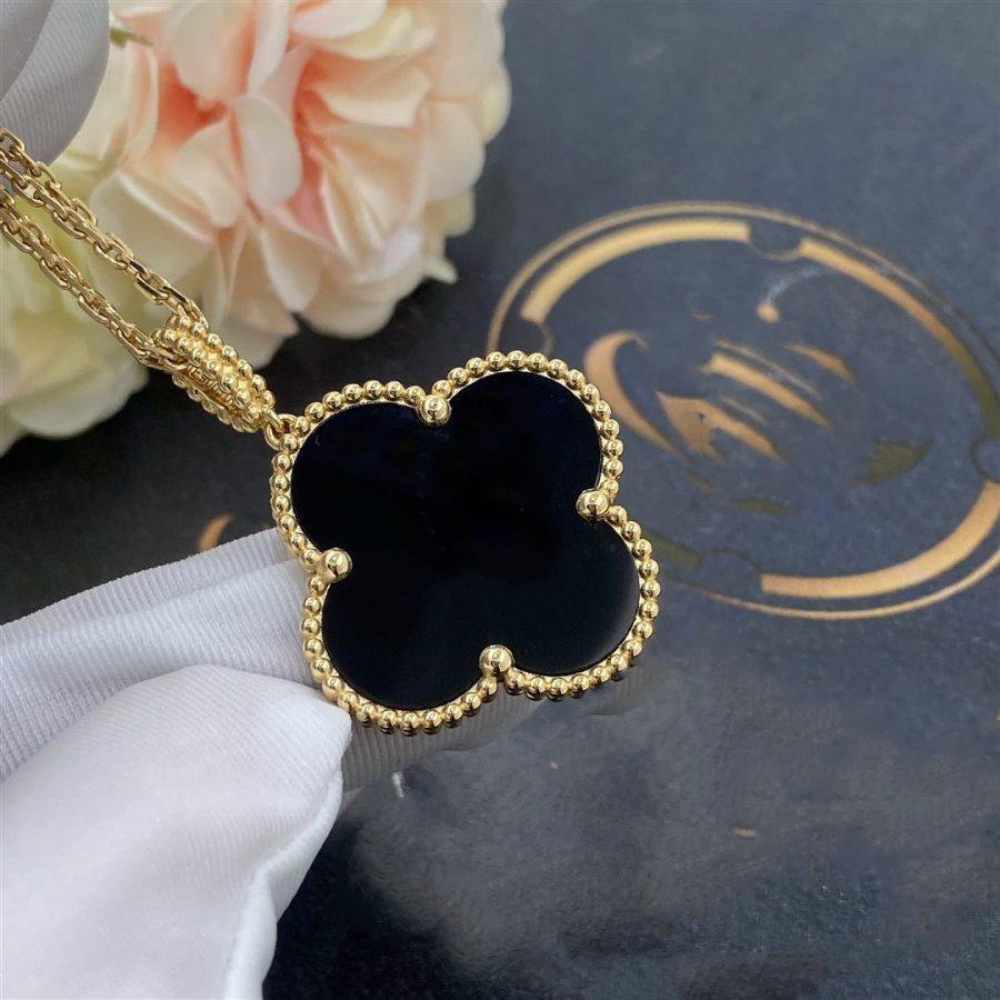 [Clover Jewelery]CLOVER 25MM GOLD ONYX BIG CLOVER NECKLACE