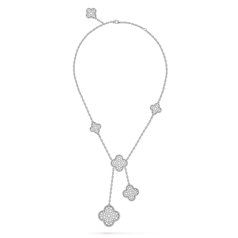 [Clover Jewelery]CLOVER 5 MOTIFS SILVER DIAMONDS NECKLACE
