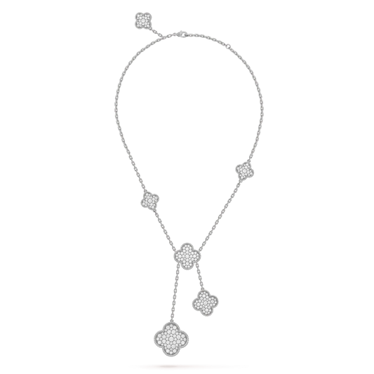 [Clover Jewelery]CLOVER 5 MOTIFS SILVER DIAMONDS NECKLACE