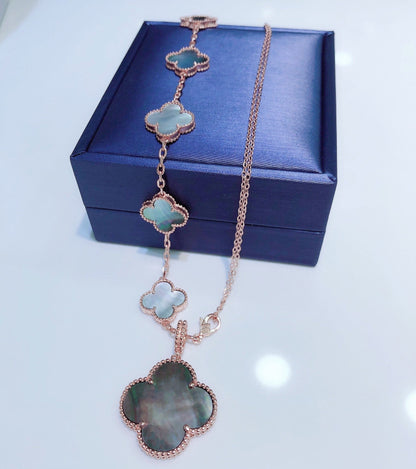 [Clover Jewelery]COMBINED BRACELET 5 MOTIFS AND NECKLACE DARK MOP ROSE GOLD