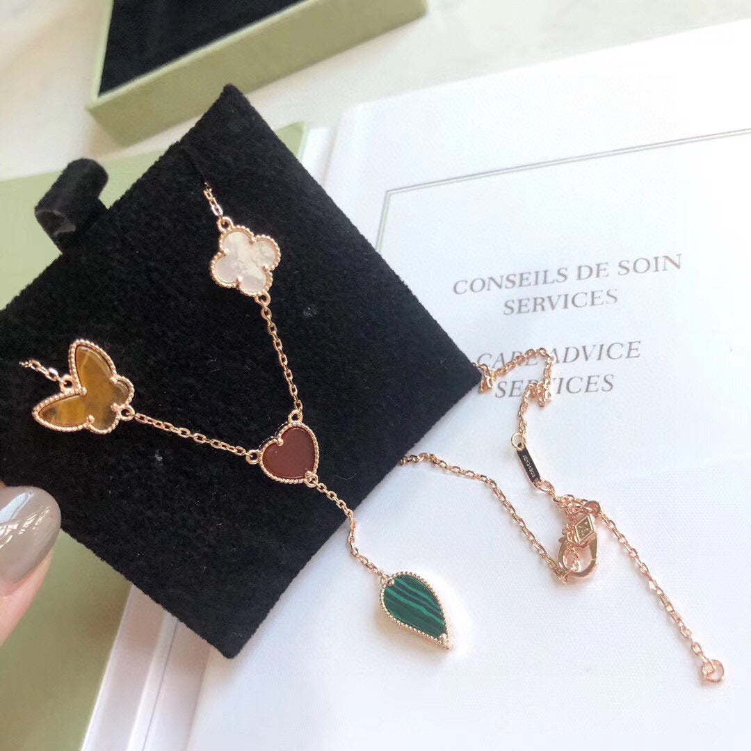 [Clover Jewelery]LUCKY SPRING 4 MOTIFS ROSE GOLD NECKLACE
