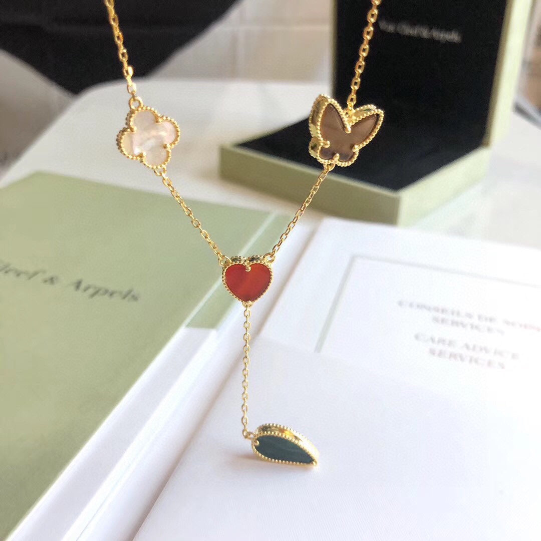 [Clover Jewelery]LUCKY SPRING 4 MOTIFS ROSE GOLD NECKLACE
