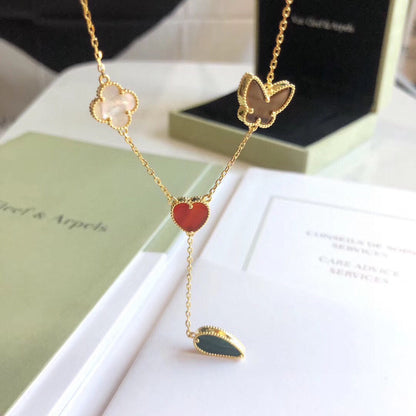 [Clover Jewelery]LUCKY SPRING 4 MOTIFS ROSE GOLD NECKLACE
