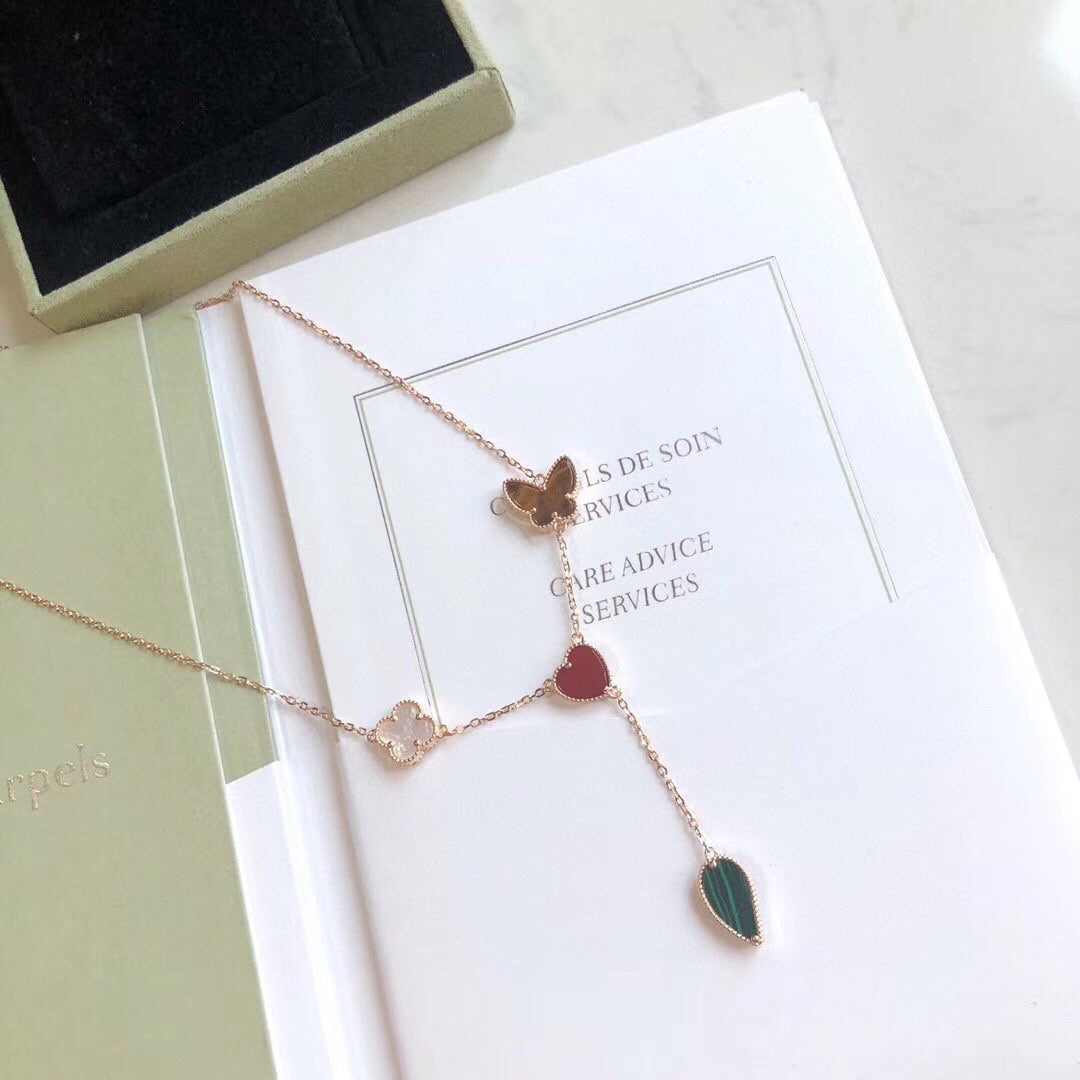 [Clover Jewelery]LUCKY SPRING 4 MOTIFS ROSE GOLD NECKLACE