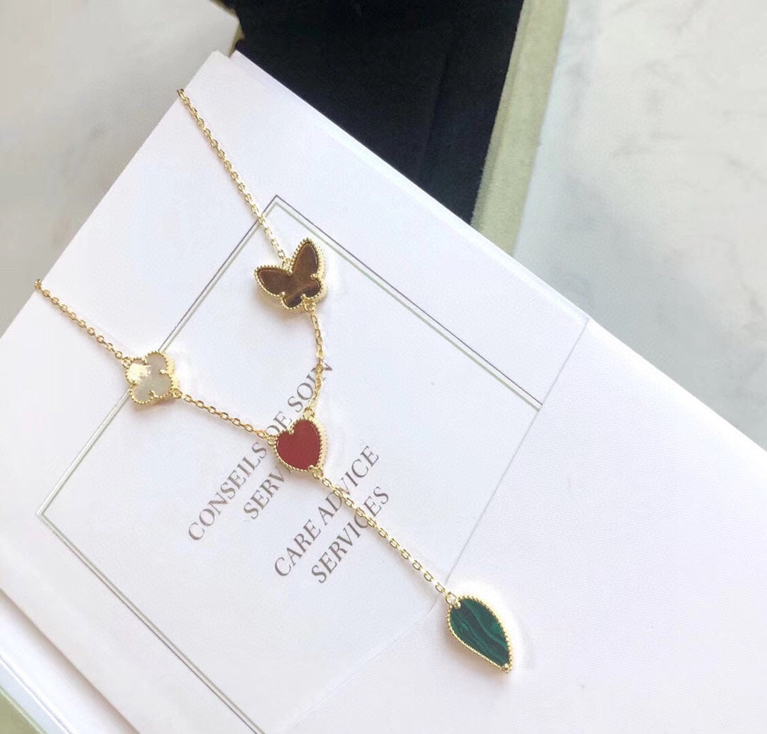 [Clover Jewelery]LUCKY SPRING 4 MOTIFS ROSE GOLD NECKLACE