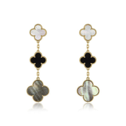 [Clover Jewelery]CLOVER EARRINGS GOLD ONYX MOP 3 MOTIF