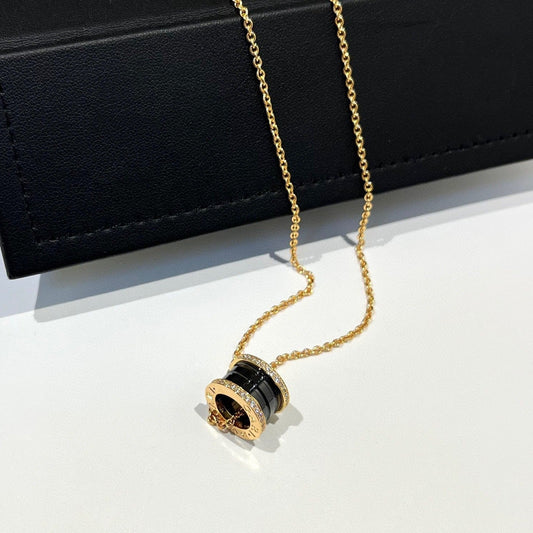[Clover Jewelery]ZERO 1 BLACK CERAMIC DIAMOND PINK GOLD NECKLACE
