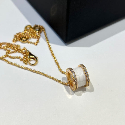 [Clover Jewelery]ZERO 1 WHITE CERAMIC DIAMOND PINK GOLD NECKLACE
