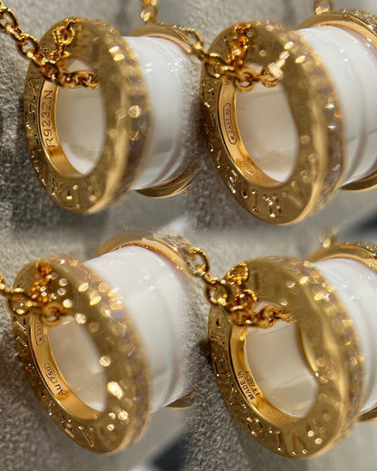 [Clover Jewelery]ZERO 1 WHITE CERAMIC DIAMOND PINK GOLD NECKLACE